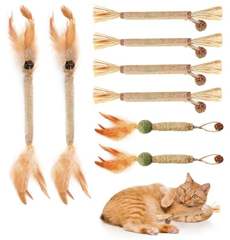 CJMUQHEHH Lot de 8 bâtonnets d'herbe à chat pour chat - Jouet naturel à mâcher pour chat - Jouet à mâcher naturel pour le nettoyage des dents des chats heureux