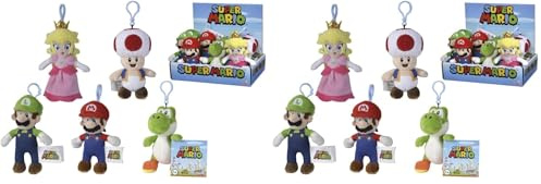 Simba Super Mario Luigi, Toad, Yoshi ou Peach Porte-clés en Peluche 12,5 cm (Lot de 2)