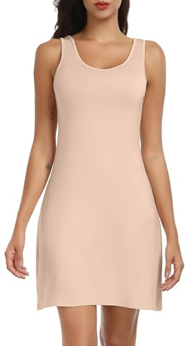 Lovasy Full Slips for Women Sleeveless Tank Tops Under Dress Wide Straps Mini Slip Nightwear Nude,Medium