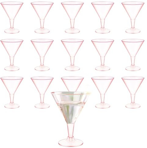 Dorclife 20 Verres à Martini Réutilisables en Plastique Martini en Plastique Transparent Cocktail En Plastique Tasse pour Fêtes Mariage Anniversaire Buffets (Rose)