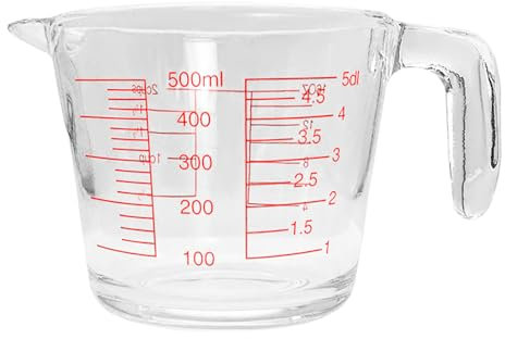Glass Measuring Jug with Handle and Spout, 500ML Heat Resistant Measuring Cup for Baking, Cooking, Mixing and Egg Beating