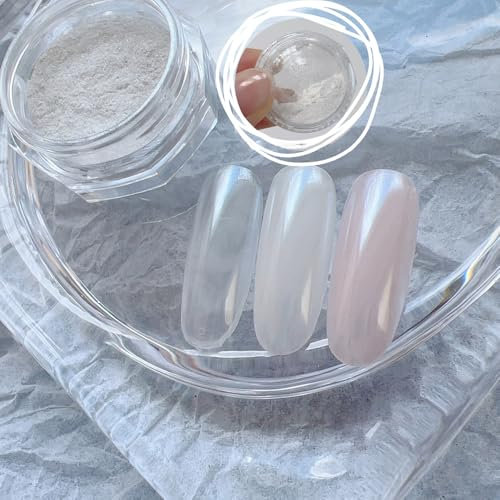 ADHERE Crystal Milky Pearly Nail Powder - Hyper-Shine Crystal Clear Finish Chrome Powder, Nail Art Dust, Professional Salon-Grade DIY Gel Polish Accessories 0.3g (Moon Reflection)