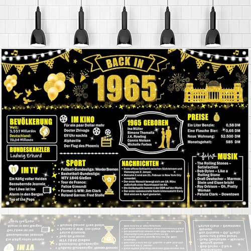 Party-Banner zum 60. Geburtstag Dekorationen, Hintergrund für Party-Poster zum Geburtstag im Jahr 1965, großer Hintergrund für Männer und Frauen zum 60. Geburtstag (Schwarz Gold-1965)