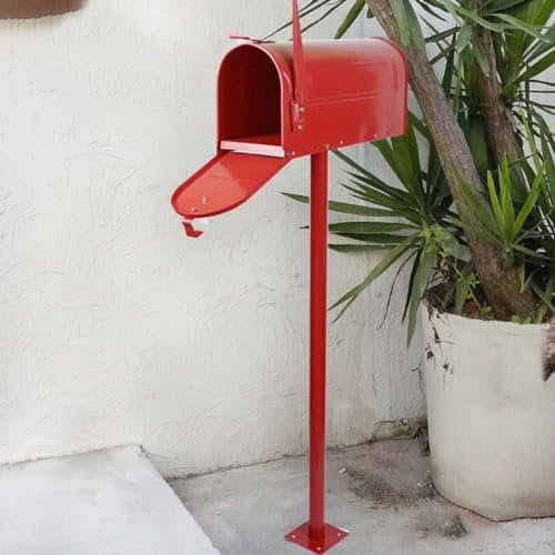 Weatherproof Tall American Mailbox for Outdoor Use, Standalone Letter Storage Box, Drop Box for Garden/Townhouse - Red Color