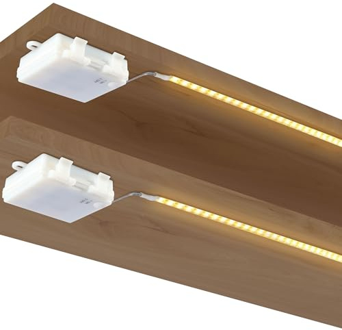 SOAIY 2PCS Stricia LED a Batteria 1M, Catena Luminosa Adesiva 60 LED 2400K, Striscia Luminosa Impermeabile per Armadio, Mobile, Camera da Letto, TV, Bianco Caldo