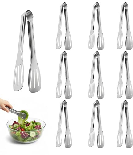 10 Stück 7-Zoll Edelstahl Küchenzange, Gebäckzange & kochzange edelstahl für Küche, Grill, Airfryer (Silber)