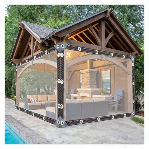 Plane Transparent mit Ösen 1.8X2m, Abdeckplane Wasserdicht für Balkone, Terrassen, Gärten und Gewächshäuser Verwendet Plane Durchsichtig Transparent Terrassenplane für Schutz Vor Witterung