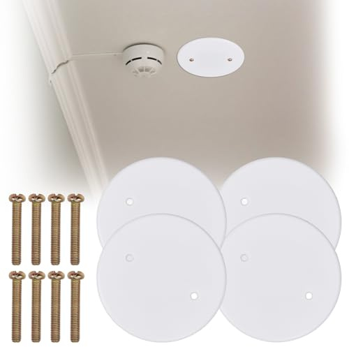 NICENEEDED 4 Stück Deckenabdeckplatte Mit 8 Stück Schrauben 4.25 Zoll Runde Achteckige Elektrische Kunststoffabdeckung Weiße Rauchmelder Abdeckplatte Decken Abdeckplatte
