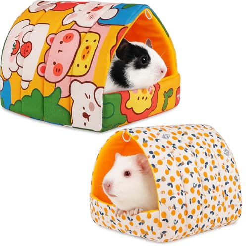 LeGeYo Winter Warme Haustierbett 2er Set Kleintier Nest Weiches Waschbares Kissen für Meerschweinchen Kaninchen Frettchen Hamster Tragbares Gemütliches Haus