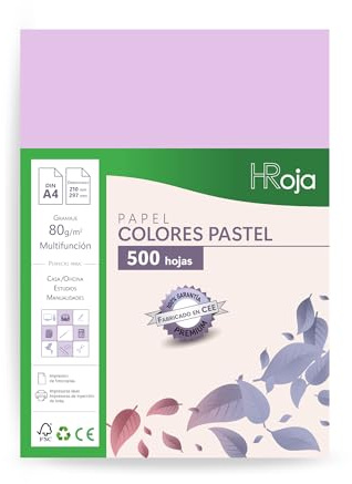 HRoja - Papel A4 Violeta Pastel 80 gr, 500 hojas - Hecho en Europa - Folios Colores Pastel para Impresora Inkjet y Láser | Ideal para Oficina, Hogar y Manualidades