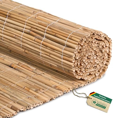 Hiss Reet Schilf Sichtschutz | Schilfrohrmatte Deluxe | 100 x 500 cm | Natur Schilfmatte | Sichtschutzmatte & Windschutz für Balkon, Terrasse, Zaun & Garten | Für Indoor & Outdoor