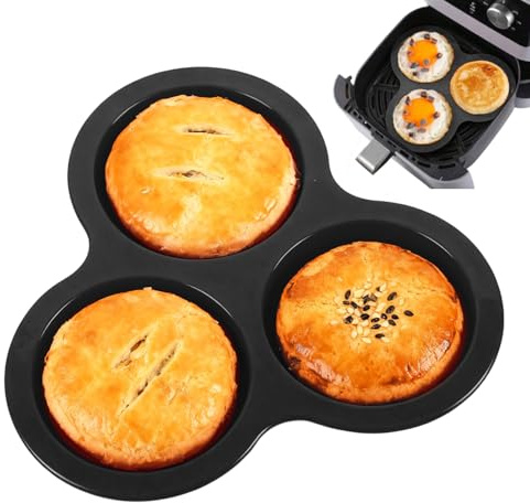 Heißluftfritteuse Eierbackform - 3-Kammer Eierform - Muffin Backform Für Heißluftfritteuse | für kleine Kuchen, Hamburger, Pasteten, Mikrowelle, Ofen, Sandwich, Frikadellen