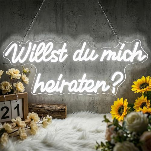 GGAQQ Eisweiß Willst du mich Heiraten Neon schild, Will you marry me LED Neonlicht Hängeschild USB-Betrieb mit dimmbarem Schalter Dekoration für Heiratsanträge