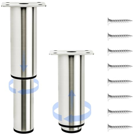 2 Stk Möbelfüße Höhenverstellbare Füße,Edelstahl Tischbeine Höhenverstellbare 120-180mm,Möbelfüße Verstellbar Metall,Füsse für Kommoden Schrankfuß Sofafüße Schrankfüsse Bettfüße Möbelbeine(Silber)