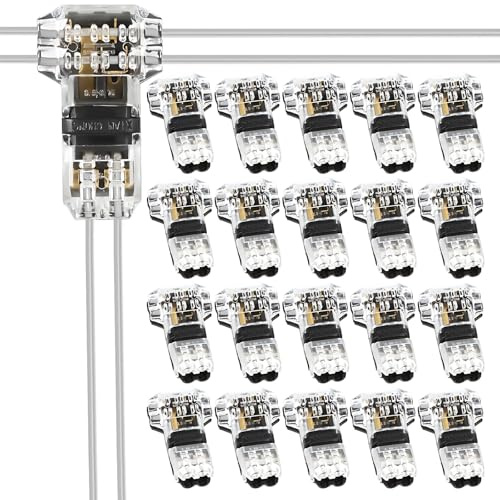 20PCS T Tap Wire Connectors, 12V, 2 Pin 3 Way Wire Connectors | Low Voltage No Wire Stripping Cable Connector for 18-22 AWG Wires