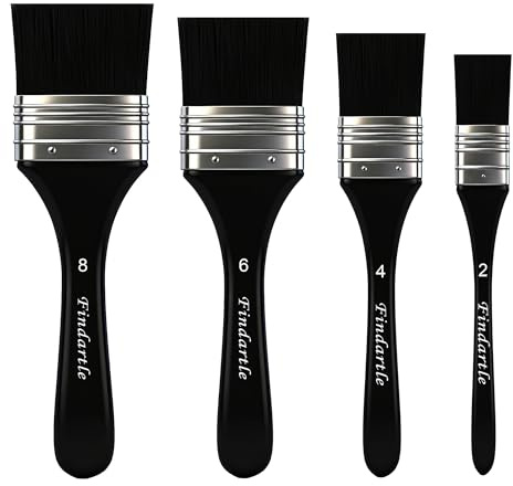 Findartle pennelli piatti, 4 pennello piatto grande per pittura acrilica, acquerello, olio e guazzo, pennelli artistici per colorare grandi superfici, sfumature, illustrazioni, paesaggi (Nero)