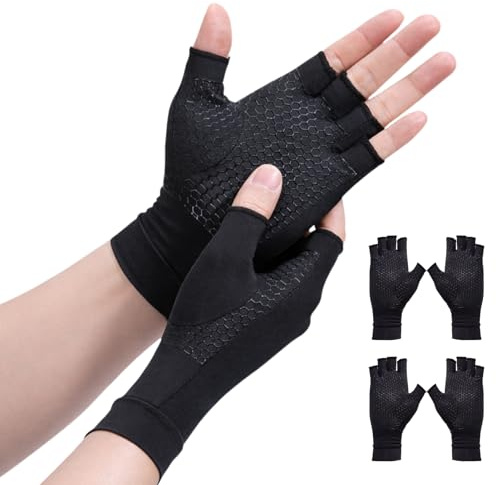 JLFDLLYYZQ 2 Paar Fingerlose Kompression Handschuhe mit Kupfer (M) | Elastische Arthritis Handschuhe, Kompressionshandschuhe, Gym Trainingshandschuhe, Sporthandschuhe für Arbeit, Schlafen, Sport