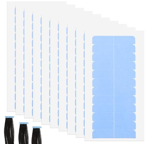 Larrel 10 Blatt/120 Stück TapeExtensions Kleber, 4 x 0,8 cm Klebestreifen TapeExtension Transparente Wasserdicht Ersatztapes für Tape Hair Extensions für Tape Extensions Echthaar