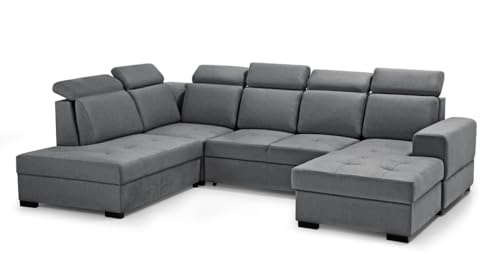MW EURO-MEBLE Ecksofa Axel U - Wohnlandschaft, Polstersofa, Polstercouch (Rechte Seite - Grau: Voss 15)