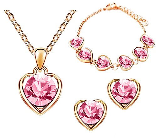 Mianova Damen Schmuckset Herz mit Zirkonia – Halskette, Armband & Ohrringe – filigranes 3-teiliges Set in Silber – Geschenk für Frauen zu Geburtstag, Weihnachten, Valentinstag