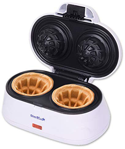 Double Waffle Bowl Maker by StarBlue - White - Make bowl shapes Belgian waffles in minutes | Best for serving ice cream and fruit | Gift ideas 110V 50/60Hz 1200W