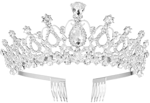 Hochzeit Kristall Krone Damen Strass, Hochzeitsdiadem Braut Strass Krone mit Kamm für Hochzeit Festzug Geburtstagsfeier Silber