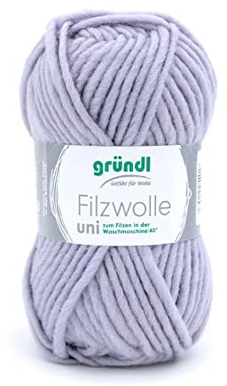 Gründl Filzwolle uni (Wolle zum Filzen, Stricken und Häkeln, Garn aus 100% Schurwolle, 50 g / 50 m, Nadelstärke: 8-9, 1 x 50 g), Silbergrau