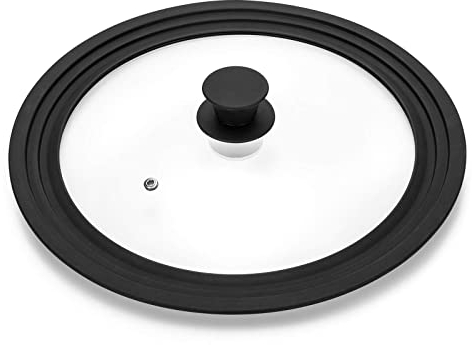 Universal Lid for Pots,Pans and Skillets - Tempered Glass with Heat Resistant Silicone Rim Fits 10.5, 11 and 12 Diameter Cookware ,Black