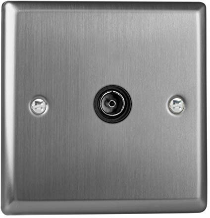 Varilight Single TV Socket Isolated Co-axial - Classic Brushed Steel With Black Insert