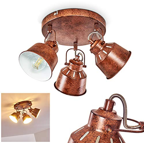 HOFSTEIN Deckenleuchte Safari, runde Deckenlampe aus Metall in Rost/Weiß, 3-flammig, mit verstellbaren Strahlern u. Lichteffekt, 3 x E14-Fassung, Spot im Retro/Vintage Design, ohne Leuchtmittel