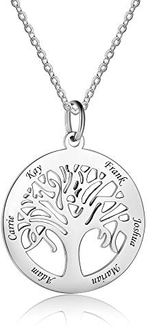 Bo&Pao Personalised Family Tree Necklace with Name, 925 Sterling Silver, Engraving