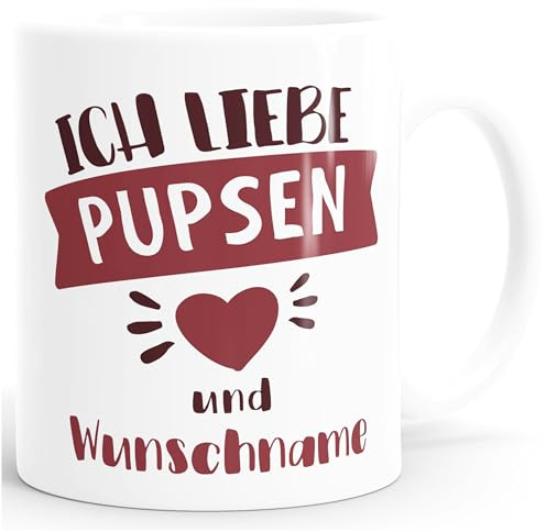 MoonWorks® Kaffee-Tasse lustiger Spruch Ich liebe pupsen personalisierbares Motiv Wunschname Geschenk witzige Liebeserklärung Weiss Keramik-Tasse