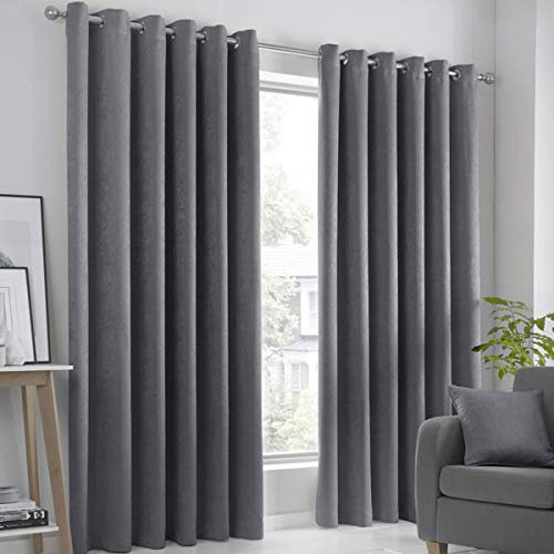 Fusion Strata Woven Eyelet Lined Curtains, Charcoal, 46 x 54 Inch, 100% Polyester, W117cm (46) x D137cm (54)