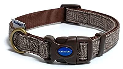 Ancol Country Hundehalsband mit Fischgrätenmuster, verstellbar, brauner Nylonboden mit Schnappverschluss, langlebig, bequem, Welpenhalsband, Größe S 20–30 cm