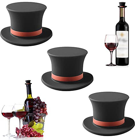Sunnyac Wine Stoppers, Funny and Reusable Silicone Bottle Caps, Decorative Wine Sealer Preserver Accessory Set for Christmas Holiday, Pack of 3 (Black)