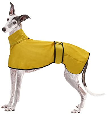 Geyecete Windhund Leicht Hundejacke Regenjacke, Hunderegenmantel Wasserdicht Verstellbar Windhundejacke Whippets Reflektierend Mantel Poncho fur Greyhounds, Lurcher und Whippets-Gelb-XS