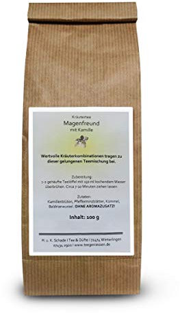 Teegeniessen Kräutertee Magenfreund mit Kamille, Lose Blätter, Kamillenblüten, Pfefferminzblätter, Kümmel, Baldrianwurzel, 100g, Basischer Tee
