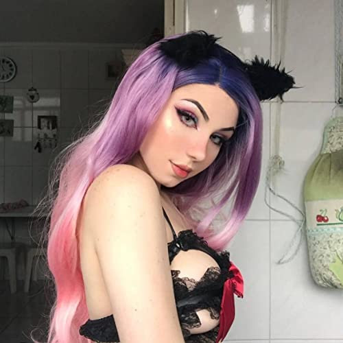 Karissa Hair Perücken mit Spitze vorne, synthetisch, gluless blau, lila, pink, Ombré-Perücke, halb handgebunden, frei von Teilen, hitzebeständige Faser, Drag Queen, farbige Perücken für Frauen