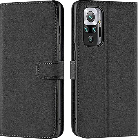 Verco Handyhülle für Xiaomi Redmi Note 10 Pro Hülle, Bookcase Tasche Flipcover für Redmi Note 10 Pro Case [Kartenfächer/Aufstellfunktion], Schwarz