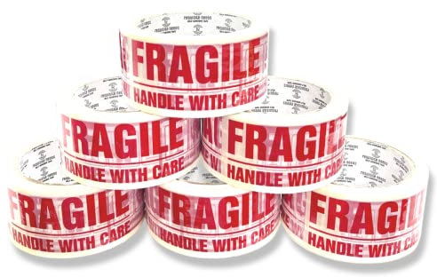 REQUISITE NEEDS Heavy Duty Strong Fragile Packaging Tape, Pack of 6 Great For Packing, Shipping & Moving, 6 Roll (Fragile, 48MM x 66M)