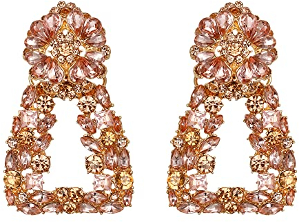 EVER FAITH Geometrische Statement-Ohrringe, große quadratische Dreieck-Baumel-Kristall-Tropfen böhmischen erhöhtes Design Ohrringe Champagne Color