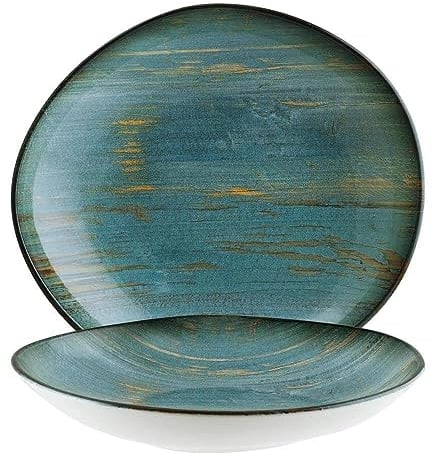Bonna 6x Suppenteller Pastateller Speiseteller Essteller Geschirr Teller tief 26cm 79cl Türkis Braun Porzellan oval Madera Mint Vago