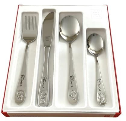 Regalo Grabado - Cubiertos Infantiles Personalizados de Acero Inoxidable 18/10 | Grabado Permanente con Nombre y Fecha | Regalo para Bautizo, Cumpleaños | (Bino)