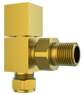 Better Bathrooms Brushed Brass Square Angled Radiator Valves - For Pipework Which Comes From The Wall