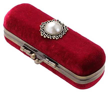 PATKAW Lippenstift Hülle Retro Silk Stoff Lippenstift Cliphalter Kosmetikkoffer mit Mirror Make- Up Travel Organizer Bag Schmuck Lagerbehälter für Frauen Damen Geschenke Rot