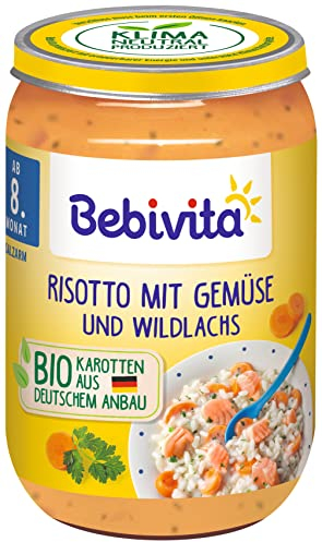 Bebivita Menüs ab 8. Monat Risotto mit Gemüse und Wildlachs, 6er Pack (6 x 220 g), Mittel