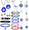 Svovin 23 Pieces Evil Eye Necklace Pendant for Women Men Turkish Lucky Blue Eyes Amulet Leather Rope Evil Eyes Earrings Bracelets Jewelry Set, Zinc, No Gemstone