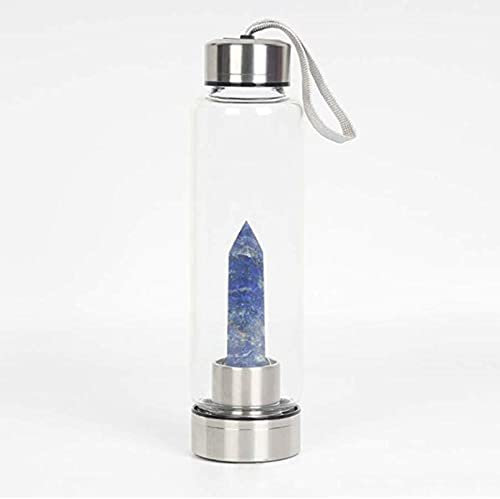 Healing Crystal Water Bottle 550Ml Glass Gemstone Drink Bottle Portable Quartz Gem Stones Bottle Obsidian Water Bottle Removable Natural Crystal (Color : Lapis lazuli, Size : NO Cup Cover)