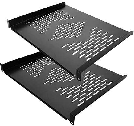 RIVECO 1HE Server-Rack-Regal, 48,3 cm (19 Zoll), 40,6 cm Rack-Montageplatten, belüftete Freischwinger, für Server- und Netzwerkgeräte-Montage, 40,6 cm Tiefe, Schwarz, 2 Stück