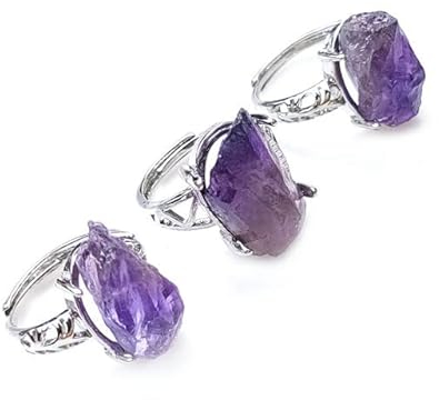 XJruixi Anillo de amatistas Irregulares en Bruto para Mujer, Cristal curativo de Reiki, Anillos de Piedra de turmalina Natural, joyería Ajustable, Regalos de meditación